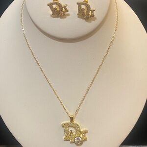 Gold Dior Necklace and Earring Set